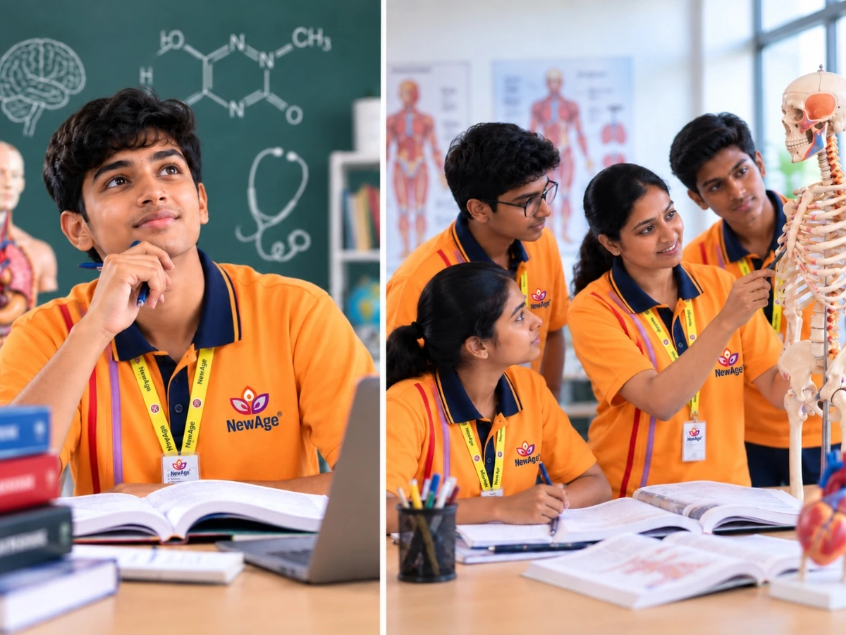 Medical student studying in a focused environment at NewAge PU College